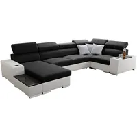 All4All Ecksofa mit Schlaffunktion Passe 335 cm x 205 cm - Wohnlandschaft U-Form - Schlafsofa mit Bettkasten - XXL Sofa - Groß - Gewebe mit Kunstleder -Schwarz/Weiß - Linke Seite 26