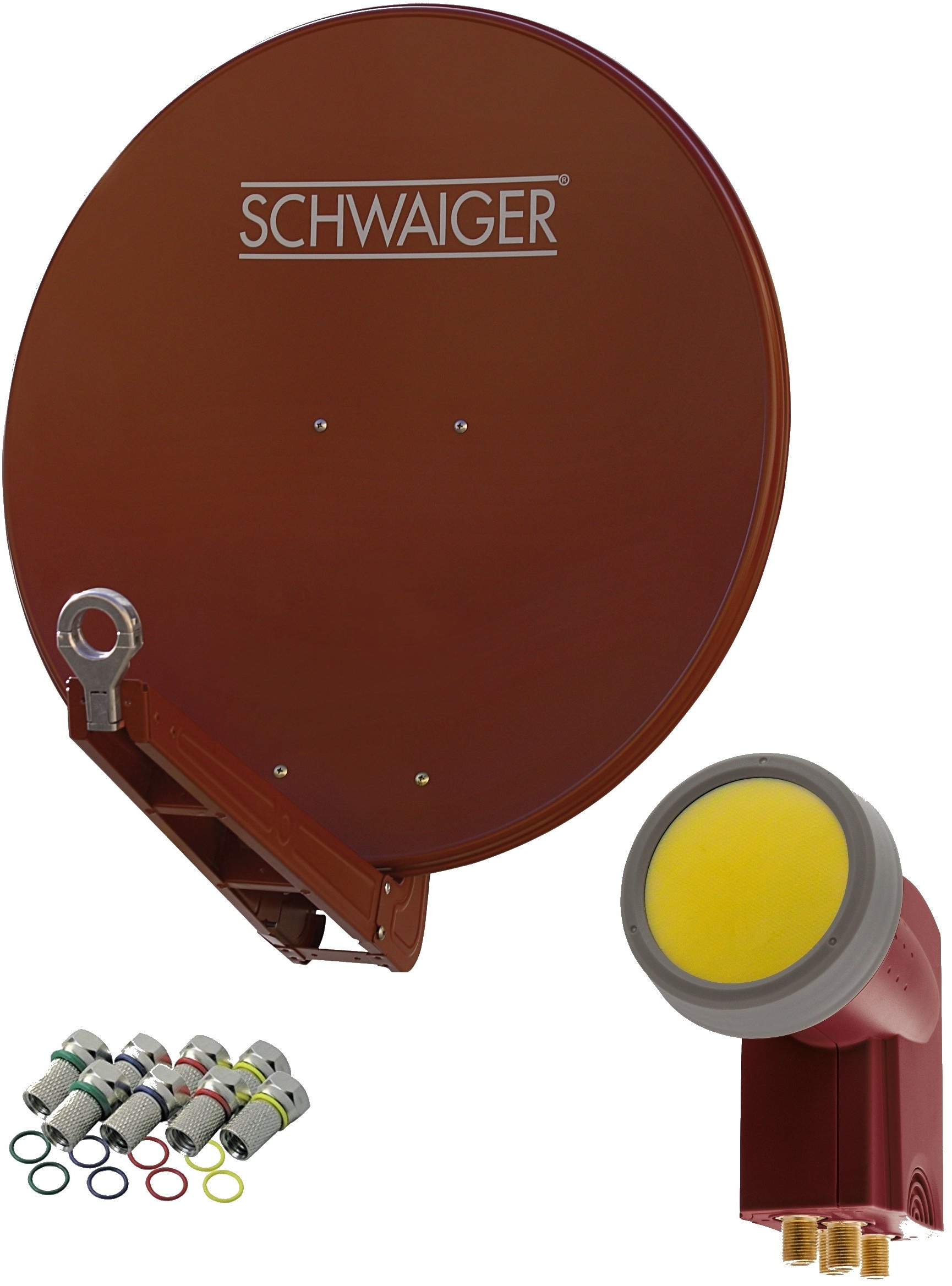 SCHWAIGER 4647 SAT-Anlage Satelliten-Set Satellitenschüssel Quad LNB digital 8X F-Stecker 7mm SAT-Antenne aus Aluminium Komplettset Anthrazit 75 x 80 cm