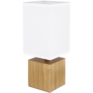 GLOBO LED Tischlampe dimmbar mit Fernbedienung Holzleuchte Nachttischlampe Tischleuchte Wohnzimmer Leselampe Textil weiß, RGB Farbwechsel, 4,8W 470lm warmweiß, LxBxH 12x12x30 cm