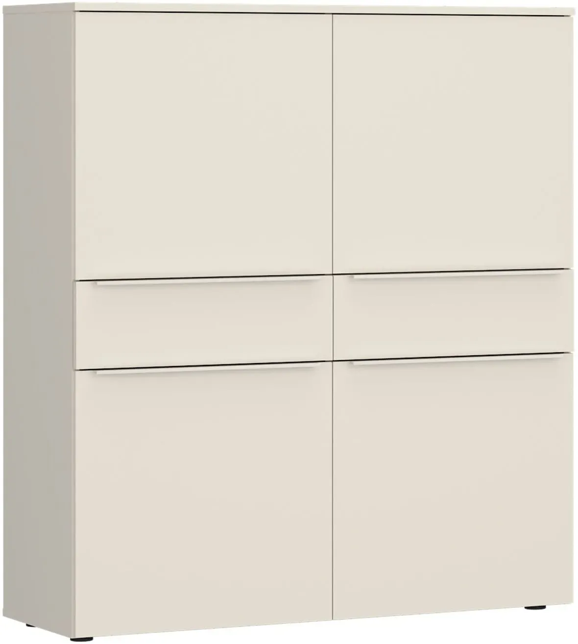Hochkommode TOM TAILOR HOME, light taupe, B:110cm H:126cm T:42cm, Holzwerkstoff, Melamin, Spanplatte, Sideboards, Highboard, Breite 110 cm,4 Türen,2 Schubladen, viel Stauraum