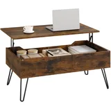 WOLTU Couchtisch Wohnzimmertisch höhenverstellbar ausziehbar, Kaffeetisch mit verstecktem Stauraum, für Wohnzimmer Büro, Metallbeine, 95x(40-55,5) x50 cm,Rustikales Braun Schwarz,BTS18vbn