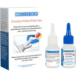 WEICON Contact-Füller Set, Set mit einem Cyanacrylatklebstoff und einem Füllstoff zur schnellen Reparatur von Rissen, Spalten usw., 1 Set, transparent