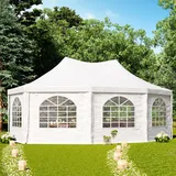 TOOLPORT Pagodenzelt Pavillon 5x7 m schnell & einfach zu montieren mit Fenstern - robuste Pvc-plane weiß