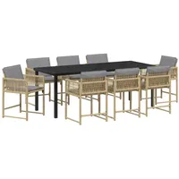 VidaXL 9-teiliges Garten-Ess-Set mit Kissen Beige Poly-Rattan