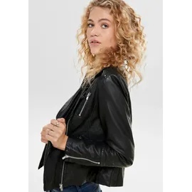 Only Lederimitatjacke ONLY "ONLGEMMA – Bikerjacke mit asymmetrischem Reißverschluss", Damen, Gr. 34, schwarz, Obermaterial: 100% Polyurethan, unifarben, tailliert, mit Reißverschluss, Jacken, tailliert, casual, Lederimitat, Reißverschlusstaschen