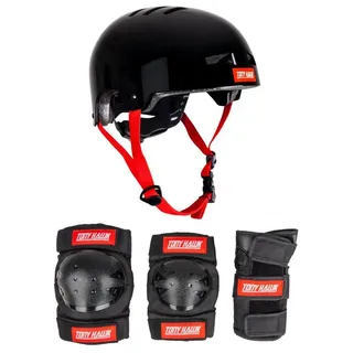 Tony Hawk Unisex Jugend Helm & Padset 9+ Yrs schutzset, Schwarz/Rot (Mehrfarbig), L/XL