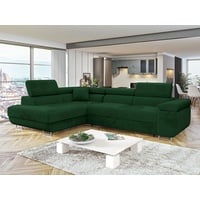 MIRJAN24 Ecksofa Torezio, mit Bettkasten und Schlaffunktion, Einstellbare Kopfstützen, 274x203x70-90 cm grün