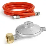 Wiltec Gasdruckminderer Italien, Gasdruckregler 700 mbar, 1,5 m Gasschlauch mit Druckminderer, Druckregler für große Geräte, Gasregler für Gasheizgebläse
