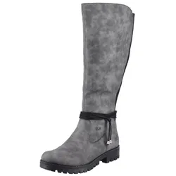 Winterstiefel RIEKER, Damen, Gr. 36, Normalschaft, grau, Lederimitat, elegant, Schuhe Reißverschluss Winterstiefel, Langschaftstiefel, Stretch, Reißverschluss, mit Warmfutter