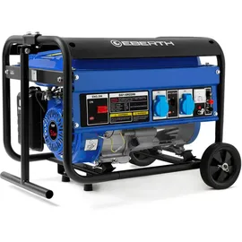 Eberth 2200 Watt Notstromaggregat Stromerzeuger Stromaggregat mit Fahrwerk, 5,5 PS Benzinmotor, 4-Takt, 1-Phase, 2x 230V, 1x 12V, automatischer Voltregler AVR, Ölmangelsicherung, Tankanzeige