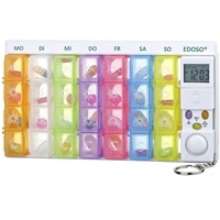 EDOSO Tablettenbox für 7 Tage mit Alarm | Medikamentenbox Pillendose 1 Woche mit Timer und Wecker für Erinnerung | Deutsche Beschreibung | Verstärkter Alarmton | Farbige Tablettenbehälter