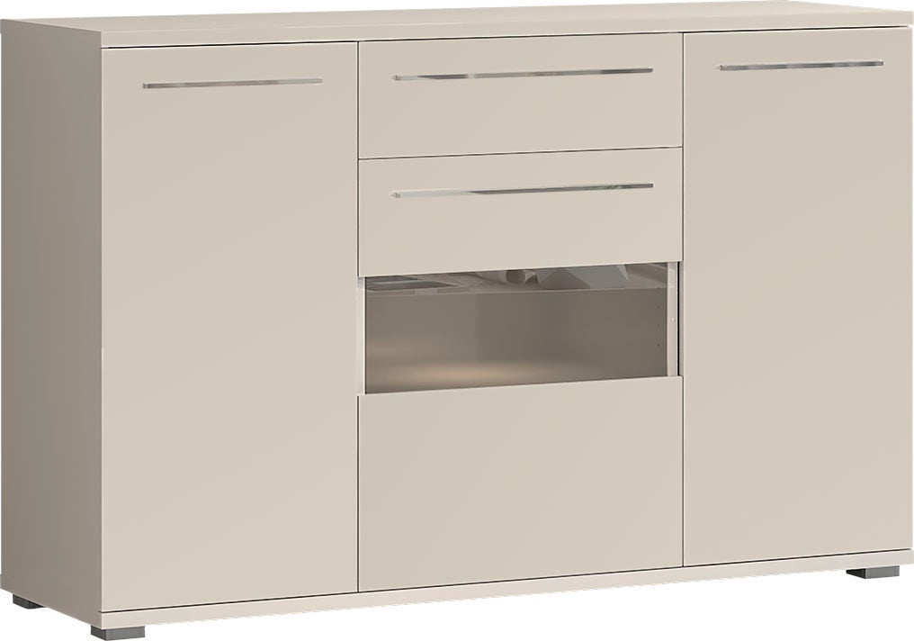 Kommode PLACES OF STYLE "Piano", beige (beige hochglanz), B:150cm H:97,4cm T:45,2cm, Spanplatte, Sideboards, UV lackiert, Soft-Close Funktion