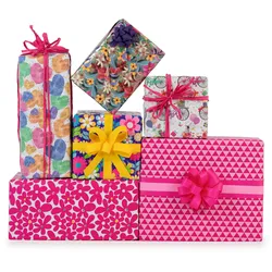 Star Geschenkpapier mit Blumen Motiv 70cm x 2m Rolle Blumenmuster Geschenk Papier Geburtstag Muttertag Ostern Geschenkpapierrolle Farbiges Packpapier Bunt