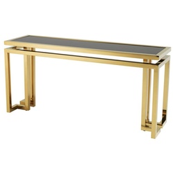 Casa Padrino Designer Edelstahl Konsole gold mit schwarzem Glas - Luxus Konsolentisch