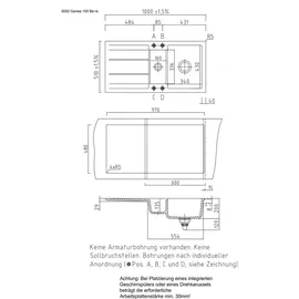 Systemceram KeraDomo GENEA 100 rechts Einbauspüle Nigra Excenterbetätigung 1000 x 510 mm