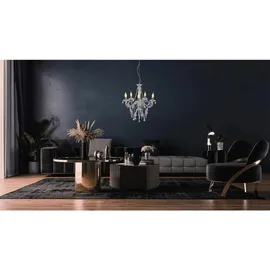 NÄVE Pendellampe Kronleuchter Hängeleuchte chrom Kristalle Wohnzimmerlampe H 85 cm,