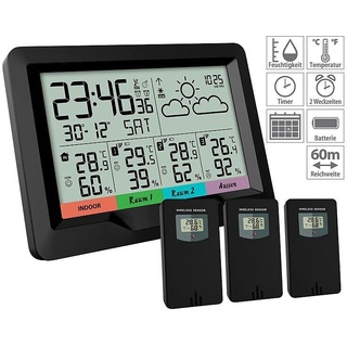 Infactory Funk-Wetterstation; 3 Funksensoren; innen/außen; XL-Display; Wecker