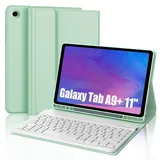SENGBIRCH Tastaturhülle für Samsung Galaxy Tab A9 + 11 Zoll (27,9 cm) – Französische AZERTY-Tastatur, abnehmbar, kabellos, Bluetooth, für Galaxy Tab A9 Plus 11 Zoll 2023, Hellgrün