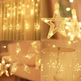 salcar 108er LED Lichtervorhang Sterne, 2x1M 12er Sternen Lichterkette Innen Außen Fenster, Weihnachtslichter Sternenvorhang mit 8 Modi, Fernbedienung und Memory-Funktion, Warmweiß