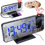 REDOM Projektionswecker Digitalwecker Projektionsuhr Spiegelwecker Wecker mit LED Display mit Akku Klare Projektion Zwei Alarme LED-Display mit Sensor blau|schwarz