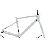 Gravel Rennrad-Rahmensatz Carbon 700C 45/48/51/54CM Scheibenbremse Rahmen Vorne 12x100mm Hinten 12x142mm Steckachsenrahmen Interne Verlegung Leichtgewicht(White,54CM)