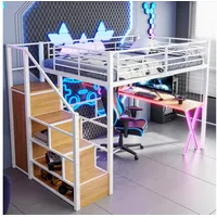 MC Star Hochbett Hochbett, 140*200cm, fernbedienbares Ambientelicht, Ablageleiter (Schreibtisch, Kleiderschrank, Regale, ohne Matratze) weiß