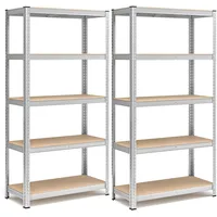 Songmics Schwerlastregal, 2er Set, Kellerregal, Lagerregal, 40 x 90 x 180 cm, Regal mit Stahlgestell, jeweils bis 875 kg belastbar, 5 verstellbare Ablagen, silbern GLR040E02