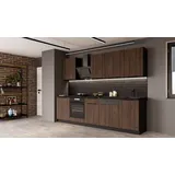 Küchen-Preisbombe Küchenzeile MONZA BASIC 280 cm Nussbaum Schwarz matt