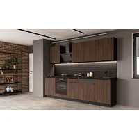 Küchen-Preisbombe Küchenzeile MONZA BASIC 280 cm Nussbaum Schwarz matt