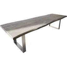 DeLife Esstisch Edge 300x100 XL Akazie Platin Edelstahl Schmal Live-Edge - Grau/Silber