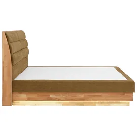 OTTO home Boxspringbett OTTO HOME "JENNA in verschiedenen Farben und Breiten erhältlich", braun (bronzo), B:204cm L:216cm, Komplettbetten, Boxspringbett, LED-Beleuchtung, mit zertifizierten, recycelten Bezugsstoffen
