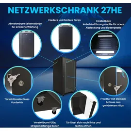 Extralink Rackmount-Schrank 27U 600x600 Schwarz stehend, Freistehendes Gestell,