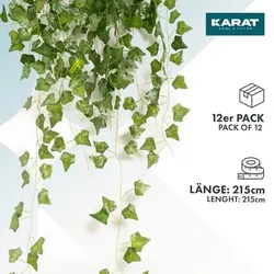 KARAT Kunstpflanze "Efeu-Grilande"- zur Dekoration / 12er Pack inkl. Kabelbinder / Länge 215 cm