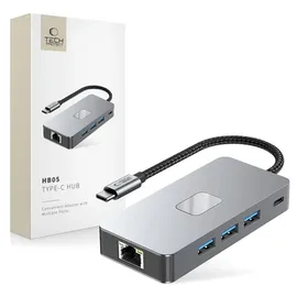 TECH-PROTECT HB05 HUB 9in1 Adapter USB-C + USB2.0 Usb3.0 Hdmi 4K 60Hz SD / TF Pd100W Rj45 - Grau