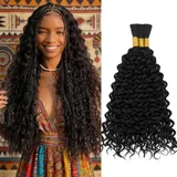 TESS Flechthaar Echthaar mit Wasserwellen 3 Bündel, Boho Zöpfe zum Flechten 110g, Boho Braids Echthaar Naturschwarz, Keine Schussbünde Lockiges Haar 35cm