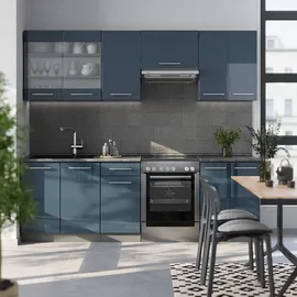 Vicco Küchenzeile Fame-Line 240 cm Dunkelblau Hochglanz/Anthrazit