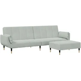 vidaXL Schlafsofa 2-Sitzer mit Fußhocker Hellgrau Samt