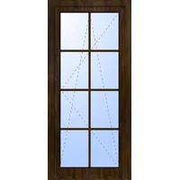 Balkontür "GEORG" 74 mm 3-fach Verglasung Kunststoff 8 Sprossenfelder Nussbaum holzähnlich innen öffnend DIN links