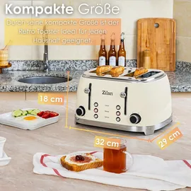 Zilan 4 Scheiben Retro Toaster 6 Bräunungsstufen 1500 Watt