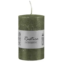 Kopschitz Kerzen Rustikale durchgefärbte Kerze Olive, 100 x 50 mm, Stumpenkerze, rußarm, tropffrei, RAL Kerzengüte Qualität