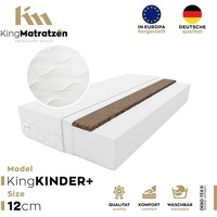 Kindermatratze KingKINDER PLUS 120x200x12cm aus hochwertigem Kaltschaum | Rollmatratze mit waschbarem Bezug und Kokosmatte | H3/H4
