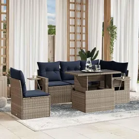 vidaXL 6-teiliges Gartensofa-Set mit Kissen, grau, Polyrattan - Grau