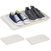 Relaxdays Schuhabtropfschale XL, 3er Set, Unterlage für nasse Schuhe, 60 x 40 cm, große Schuhablage Kunststoff, weiß