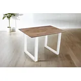 Esstisch 120x80cm Akazie massiv eichenfarben schweizer Kante U-Gestell weiß DEAN - Naturbelassen
