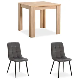 Homestyle4u Essgruppe mit 2 Samt Polsterstühlen in Natur und Grau 2757