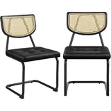 Yaheetech Küchenstuhl Esszimmerstühle Rückenlehne aus Rattan Schwingstuhl aus Kunstleder Polsterstuhl fürs Esszimmer/Küche/Wohnzimmer/Restaurant Schwarz, 2er Set