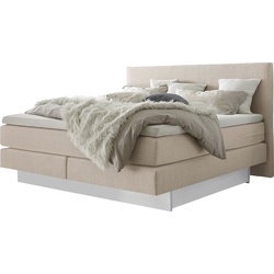 Boxspringbett HASENA "Denver", beige (beige, weiß), B:188cm L:210cm, Komplettbetten, Boxspringbett, Boxspringbett, Sockel, zwei Bettkästen inkl. gedämpftem Selbsteinzug
