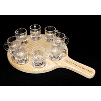 DanDiBo Schnapsglas Schnapsrunde 20 cm mit Gravur und 8 Gläser Schnapsbrett Leiste Schnapslatte, Holz