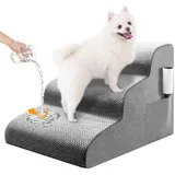 Hundetreppe 3 Stufen 40 cm Hoch, Rutschfestem Katzentreppe für Alte Katzen Kleine Hunde aus 30D Hochdichtem Schaum, Abnehmbarem Waschbarem, Tragbar Hunderampe für Sofa Bett Auto