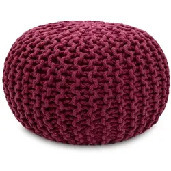 Amagohome Strickhocker XXL Pouf Ø55 H37cm Bodenkissen Sitzpouf Baumwolle nachhaltig : bordeaux